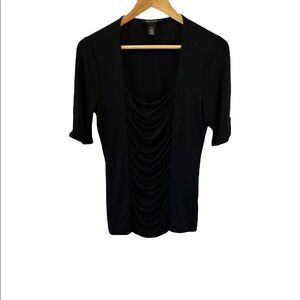 WHITE HOUSE BLACK MARKET Front Ruched Scoop Neck Fitted 3/4 Sleeve Top S